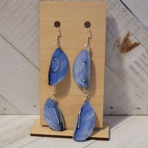 Upcycled Blue Shell Dangle Earrings – Ocean-Inspired Lightweight Eco Jewelry
